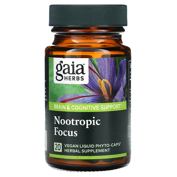 Ноотропный фокус, 20 веганских жидких фитокапсул Gaia Herbs