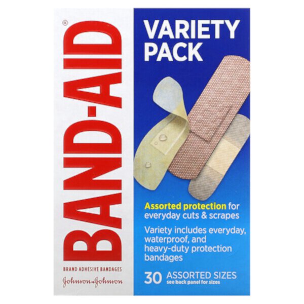 Лейкопластыри, разнообразная упаковка, 30 разных размеров Band Aid