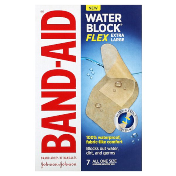 Лейкопластыри, водяной блок, гибкие, очень большие, 7 шт. Band Aid