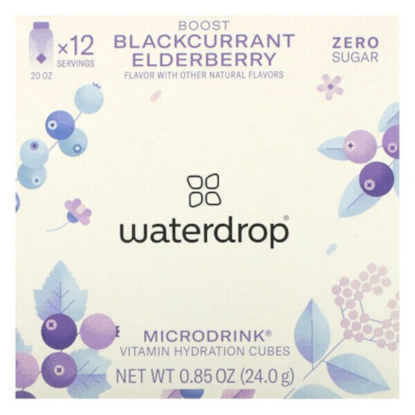 Microdrink, Витаминные кубики для гидратации, Boost, черная смородина, бузина, 12 кубиков, 0,85 унции (24 г) Waterdrop