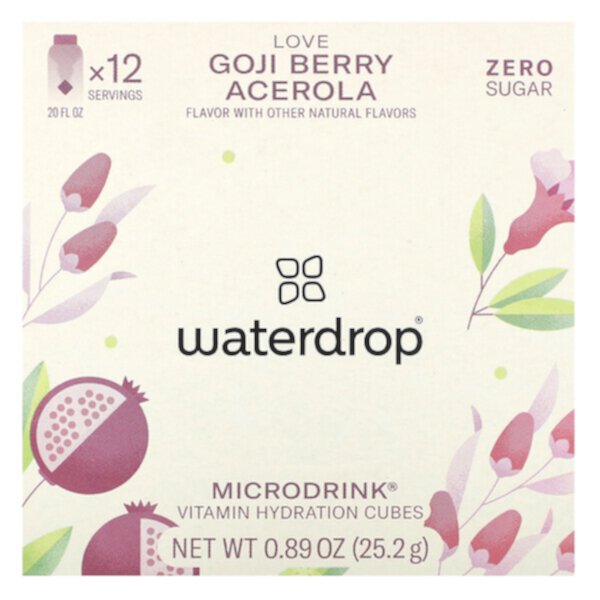 Microdrink, Love, ягоды годжи ацерола, 12 кубиков, 0,89 унции (25,2 г) Waterdrop