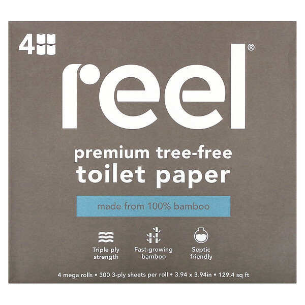 Туалетная бумага премиум-класса без содержания деревьев, 4 мегарулона Reel