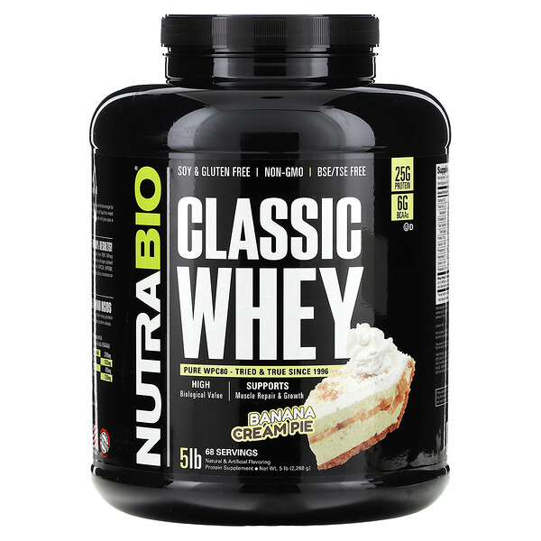 Classic Whey, Banana Cream (Крем) Pie, 5 lb (Фунты) (2,268 g) NutraBio