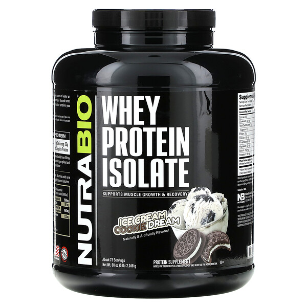 Whey Protein Isolate, Ice Cream (Крем) Cookie Dream, 5 lb (Фунты) (2,268 g) NutraBio