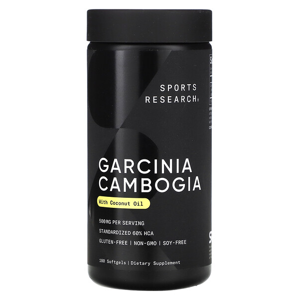 Гарциния камбоджийская, с кокосовым маслом, 500 мг, 180 мягких таблеток Sports Research