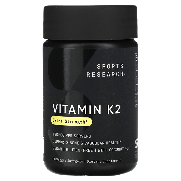 Витамин К2, повышенная сила, 180 мкг, 60 растительных мягких таблеток Sports Research