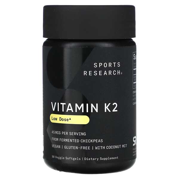 Витамин К2, низкая доза, 45 мкг, 90 растительных мягких таблеток Sports Research