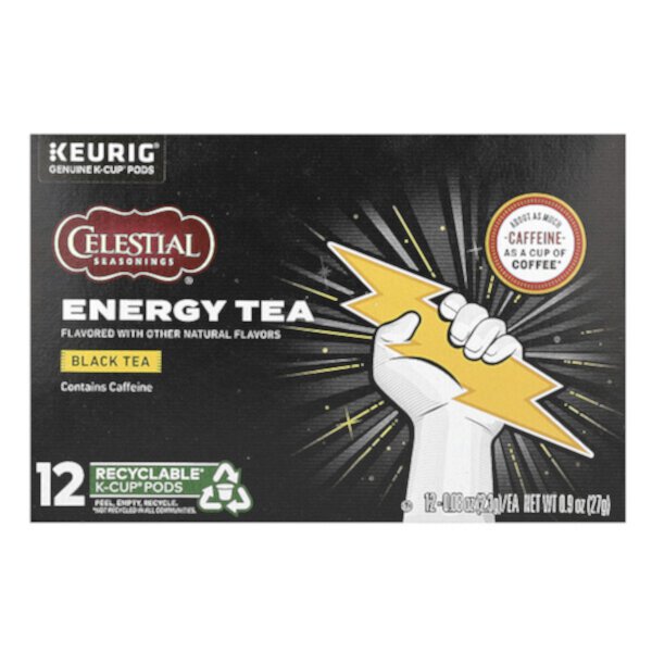 Energy Tea, Black Tea, 12 K-Cup Pods, 0.9 oz (27 g) Celestial Seasonings