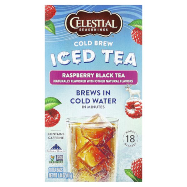 Cold Brew Iced Tea, Raspberry Black Tea, 18 Tea Bags, 1.44 oz (41 g) Celestial Seasonings