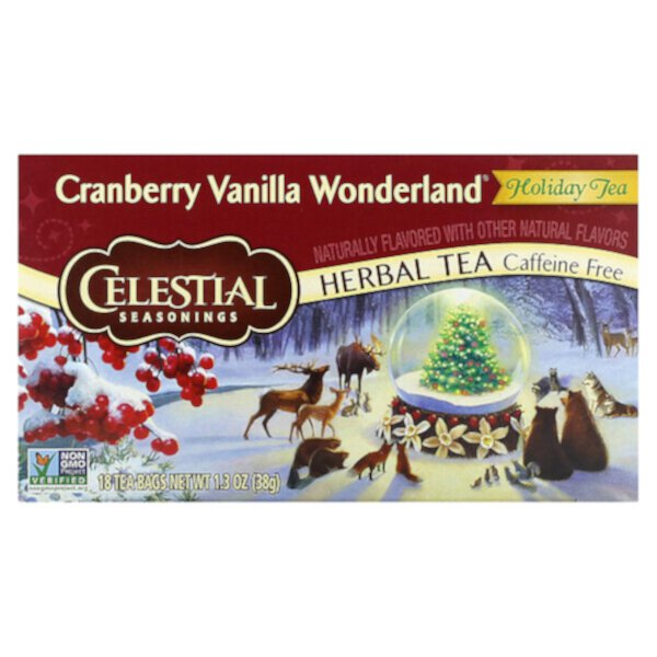 Holiday Herbal Tea, Cranberry Vanilla Wonderland, Caffeine Free, 18 Tea Bags, 1.3 oz (38 g) Celestial Seasonings