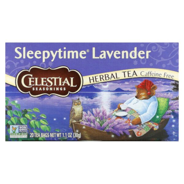 Травяной чай Sleepytime Lavender, без кофеина, 20 пакетиков, 30 г, без ГМО, сертифицирован без глютена, кошерный Celestial Seasonings