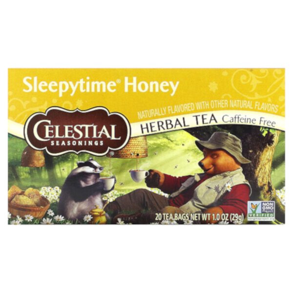 Травяной чай Sleepytime с медом, без кофеина, 20 чайных пакетиков, 29 г, без ГМО, кошерный Celestial Seasonings