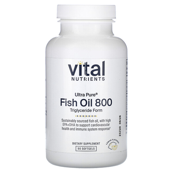 Ultra Pure Fish Oil 800, триглицеридная форма, лимон, 90 мягких таблеток Vital Nutrients
