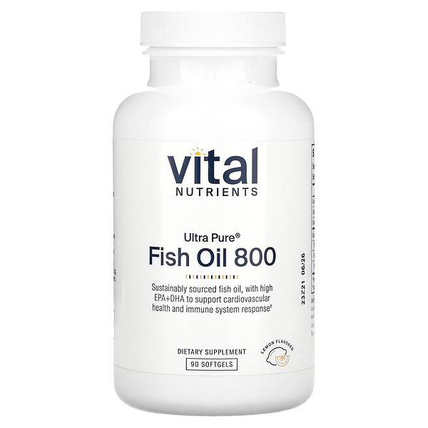 Ультрачистый рыбий жир 800, лимон, 90 мягких таблеток Vital Nutrients