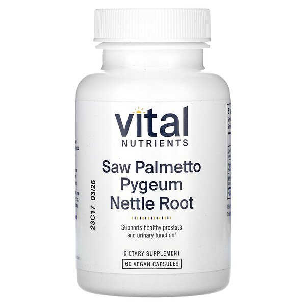 Корень крапивы Saw Palmetto Pygeum, 60 веганских капсул Vital Nutrients