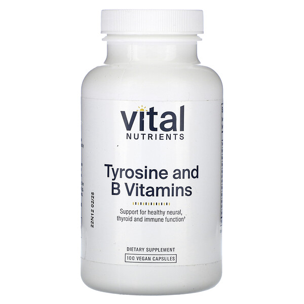 Тирозин и витамины группы B, 100 веганских капсул Vital Nutrients