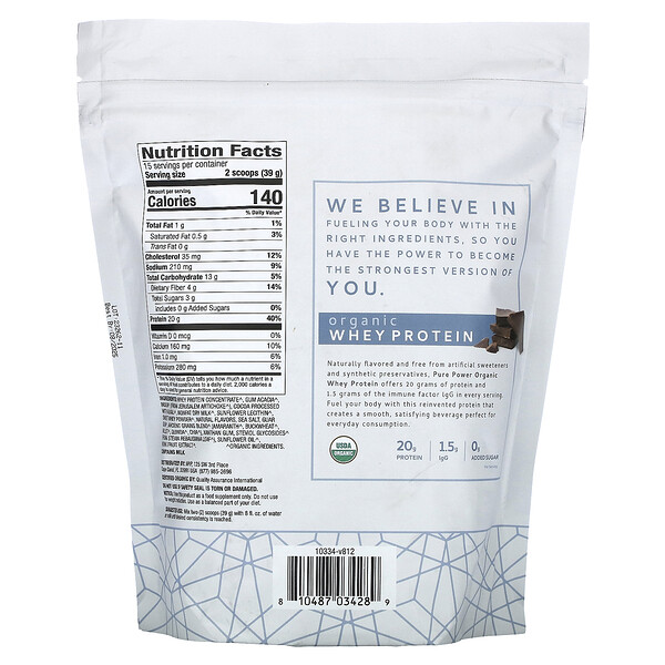 Pure Power, Органический сывороточный протеин, шоколад, 1 фунт 4,6 унции (585 г) Dr. Mercola