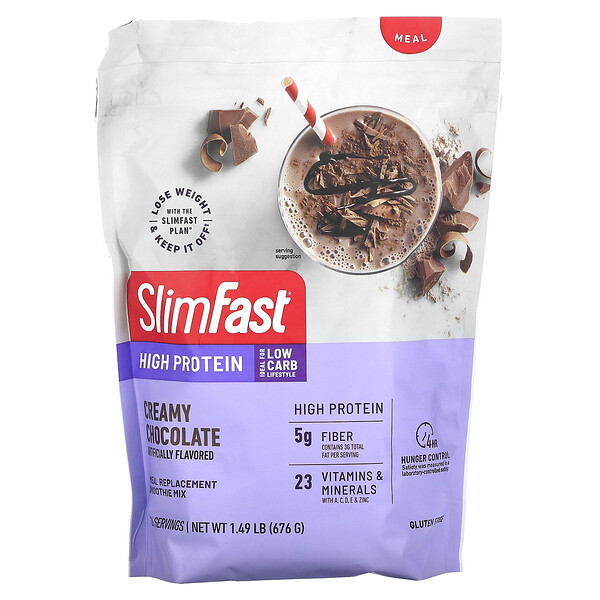 Смесь для смузи с высоким содержанием белка, заменитель еды, сливочно-шоколадный, 1,49 фунта (676 г) SlimFast