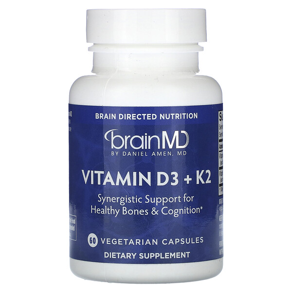 Витамин D3 + K2 - 60 растительных капсул - BrainMD BrainMD