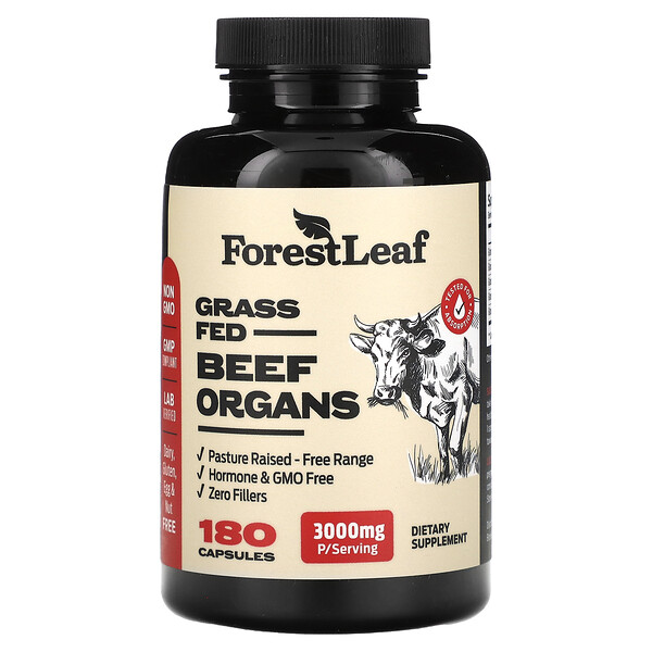 Органы говядины травяного откорма, 3000 мг, 180 капсул (500 мг на капсулу) Forest Leaf