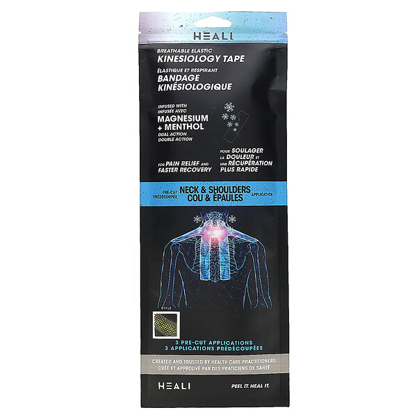 Дышащая эластичная кинезиологическая лента для шеи и плеч, 3 предварительно разрезанных аппликации Heali Medical Corp