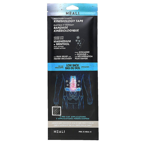 Дышащая эластичная кинезиологическая лента, нижняя часть спины, 3 предварительно разрезанных аппликации Heali Medical Corp