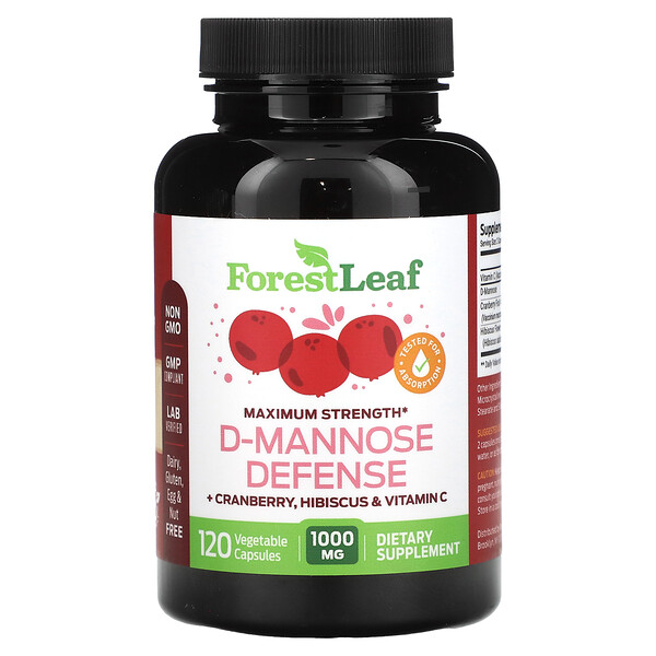 D-Mannose Defense, Maximum Strength, 1,000 mg , 120 Vegetarian Capsules (500 mg per Capsule) Forest Leaf