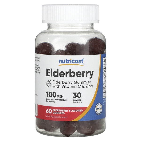 Elderberry Gummies (Жевательные конфеты) with Vitamin C & Zinc, Elderberry, 100 mg, 60 Gummies (50 mg per Gummy) Nutricost