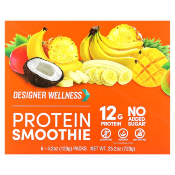 Протеиновый смузи, тропические фрукты, 12 упаковок, 4,2 унции (120 г) Designer Wellness
