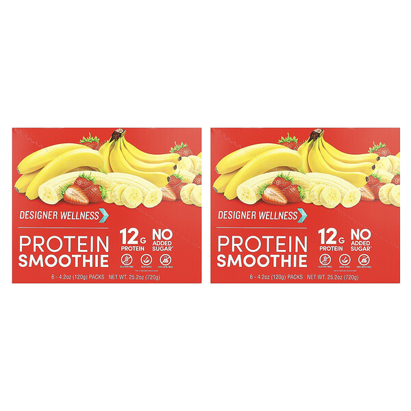 Протеиновый смузи, клубника-банан, 12 упаковок по 4,2 унции (120 г) каждая Designer Wellness