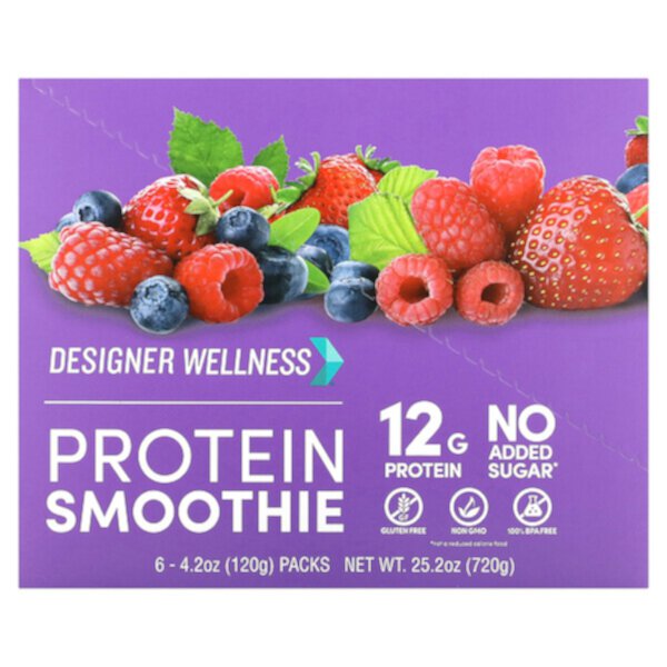 Протеиновый смузи, ягодная смесь, 12 упаковок по 4,2 унции (120 г) каждая Designer Wellness