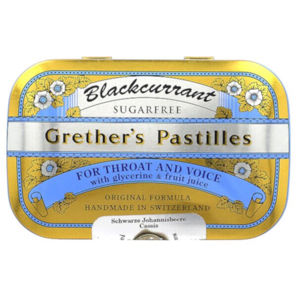 For Throat and Voice, Sugar Free, Blackcurrant, 24 Lozenges (Пастилки), 2 1/8 oz (Унции) (60 g) Grether's Pastilles