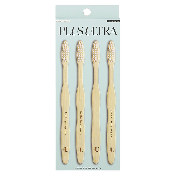 Бамбуковые зубные щетки, для взрослых, мягкие, 4 шт. Plus Ultra
