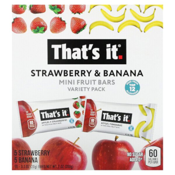 Mini Fruit Bars Variety Pack, Strawberry & Banana, 10 Bars, 0.7 oz (20 g)Each That's It