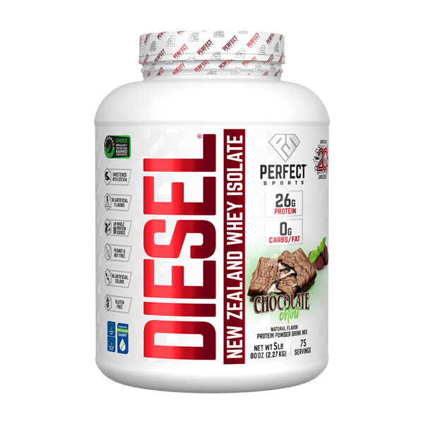 Diesel, Новозеландский изолят сыворотки, шоколадно-мятный, 5 фунтов (2,27 кг) Perfect Sports