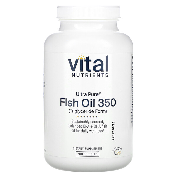 Ultra Pure, Рыбий жир 350, лимон, 200 мягких таблеток Vital Nutrients