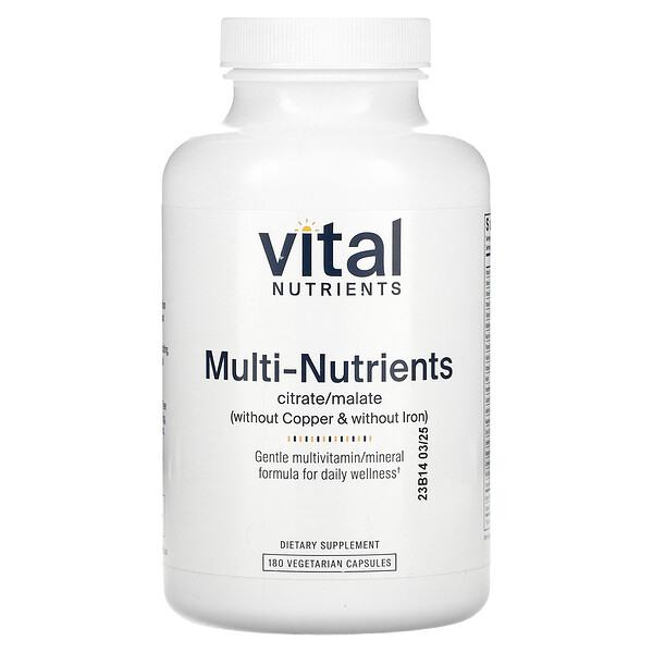 Мультинутриентный цитрат/малат (без меди и железа), 180 вегетарианских капсул Vital Nutrients