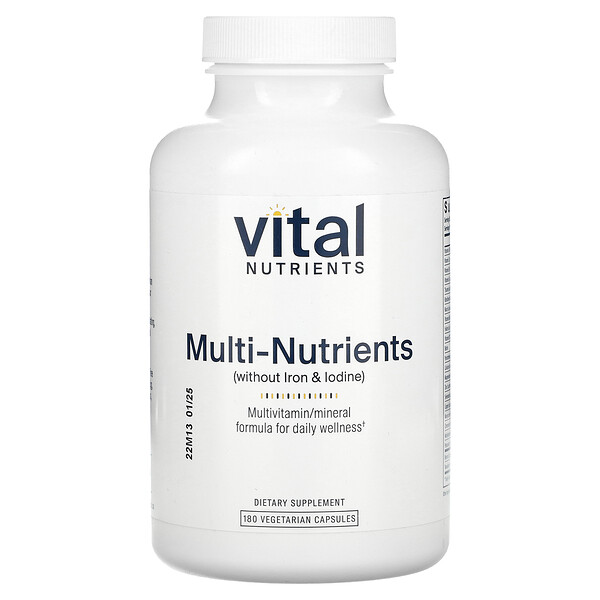 Мультипитательные вещества (без железа и йода), 180 вегетарианских капсул Vital Nutrients