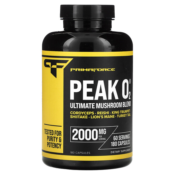 Peak O2, Ultimate Mushroom Blend, 2000 мг, 180 капсул (666 мг на капсулу) Primaforce