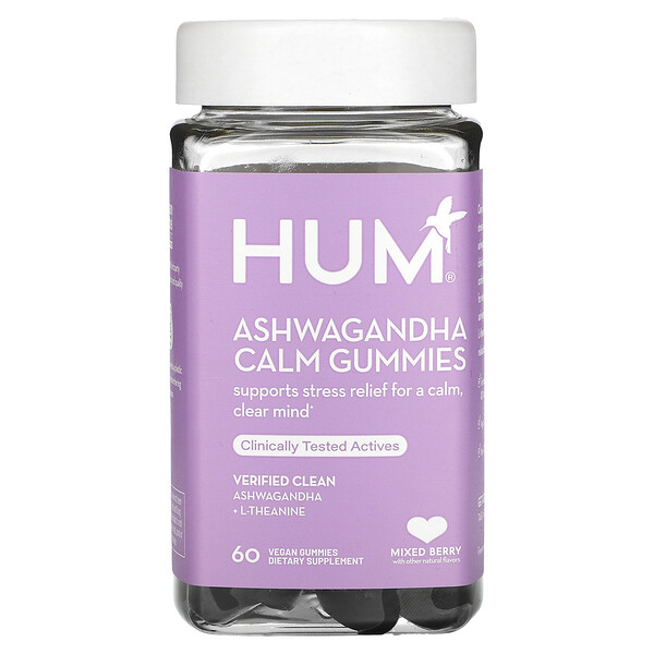 Ashwagandha Calm Gummies, Ягодная смесь, 60 веганских жевательных конфет HUM Nutrition