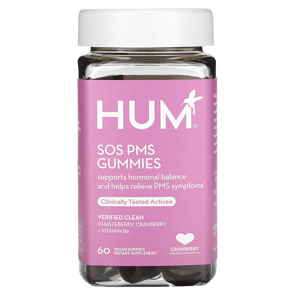 SOS PMS Gummies, клюква, 60 веганских жевательных конфет HUM Nutrition
