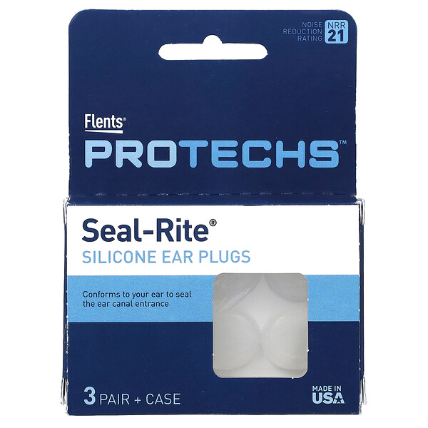 Protechs, Силиконовые беруши Seal-Rite, 3 пары + футляр Flents