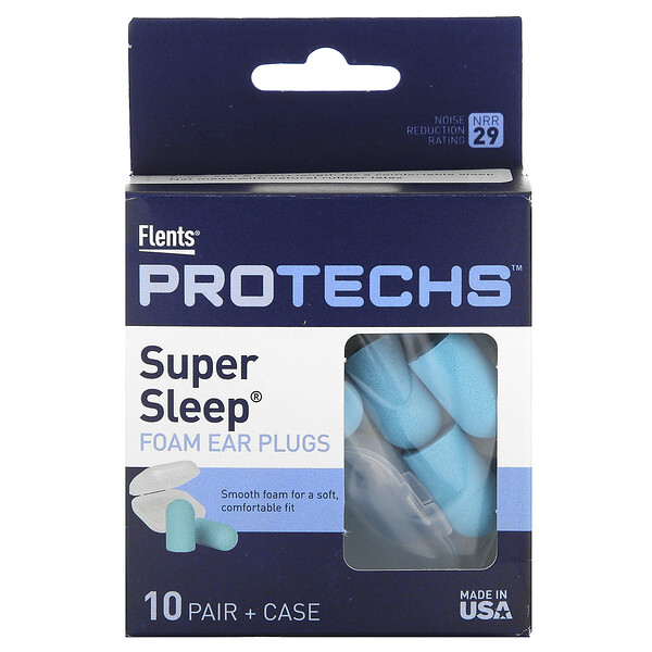 Protechs, Super Sleep, беруши из пенопласта, 10 пар + футляр Flents