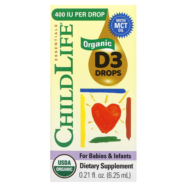 Органические капли D3 для младенцев и младенцев, 0,21 жидкая унция (6,25 мл) ChildLife Essentials
