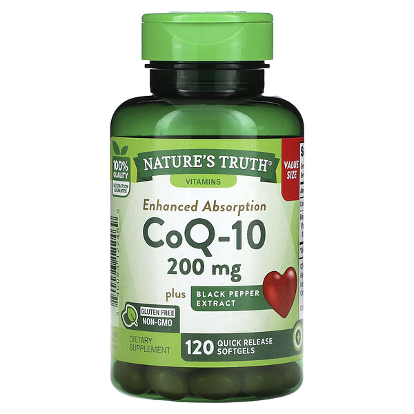 CoQ-10 Plus, экстракт черного перца, улучшенная абсорбция, 200 мг, 120 мягких таблеток быстрого высвобождения Nature's Truth