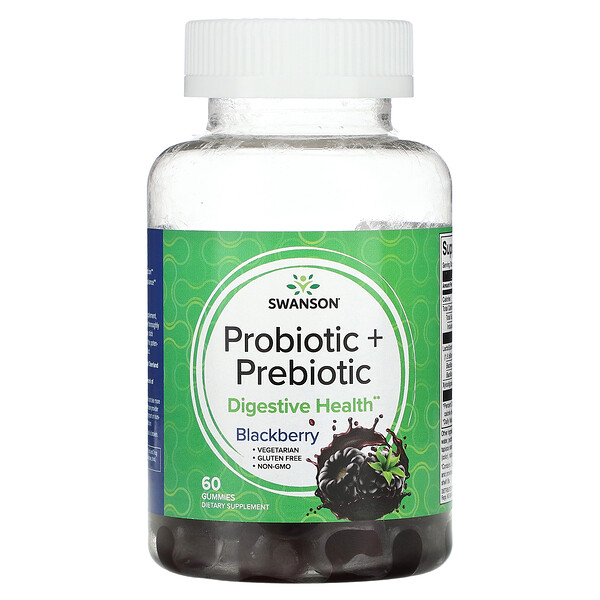 Пробиотик + пребиотик, ежевика, 60 жевательных конфет Swanson