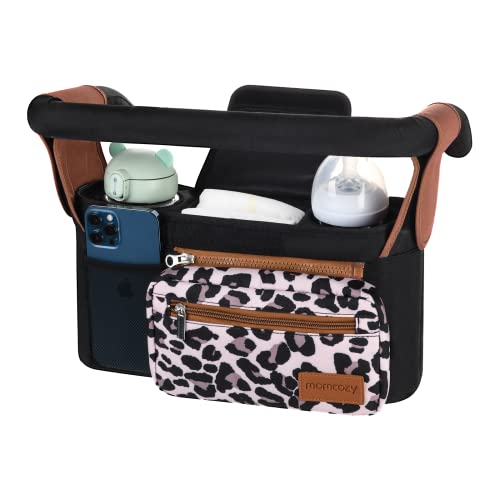 Momcozy Universal Baby Stroller Organizer, 2 Insulated Cup Holder, Detachable Zippered Pocket, Adjustable Shoulder Strap, Large capacity for baby essentials, Compact Design Fits Any Strollers Momcozy