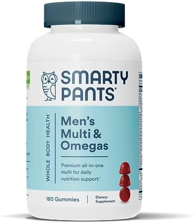 SmartyPants Multivitamin for Men, Gummies: Omega 3 Fish Oil (EPA/DHA), Methylfolate, CoQ10, Vitamin D3, C, Vitamin B12, B6, Vitamin A, K & Zinc for Immune Support, 180 Gummies (30 Day Supply) SmartyPants