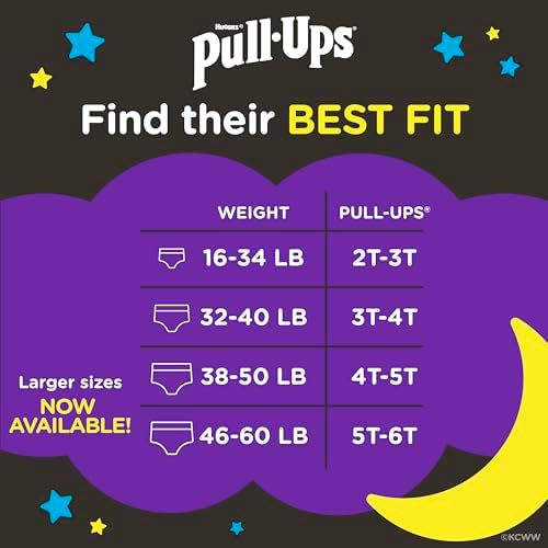 Pull-Ups Boys' Night-Time Potty Training Pants, Size 2T-3T Overnight Training Underwear (16-34 lbs), 68 Ct Pull-Ups