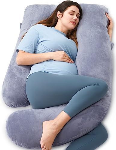 Momcozy Pregnancy Pillows for Sleeping, U Shaped Full Body Maternity Pillow with Removable Cover - Support for Back, Legs, Belly, Hips for Pregnant Women, 57 Inch Pregnancy Pillow for Women, Grey Momcozy